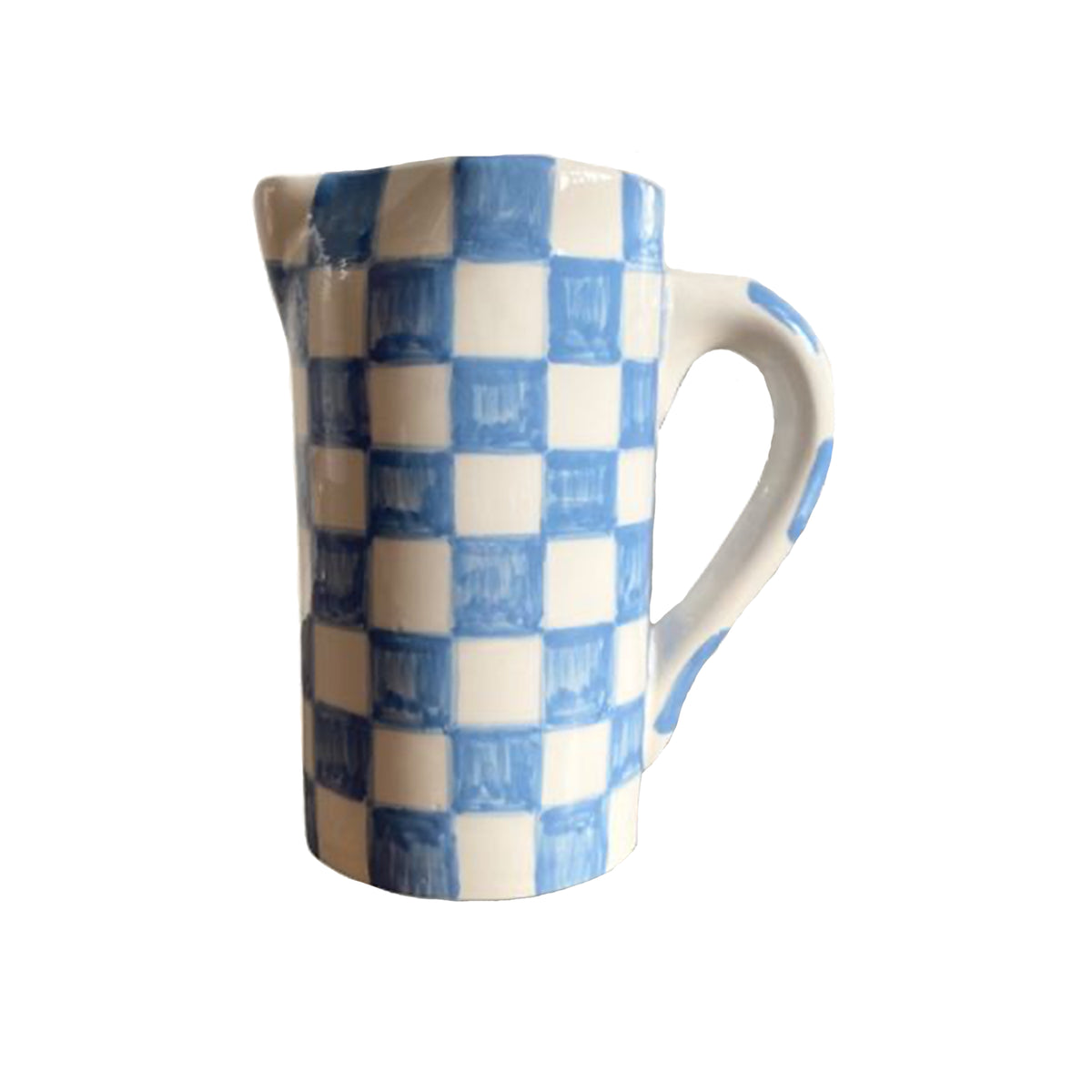 Drink Me Jug & Vase In Blue Checkerboard