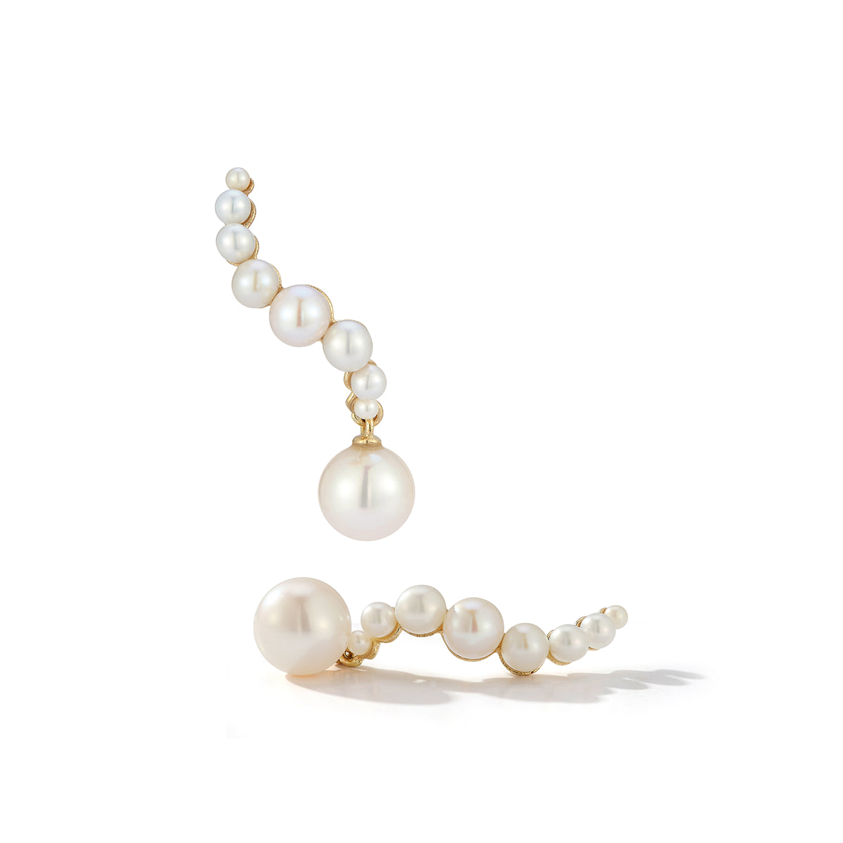 14K Pearl Curve Drop Earrings
