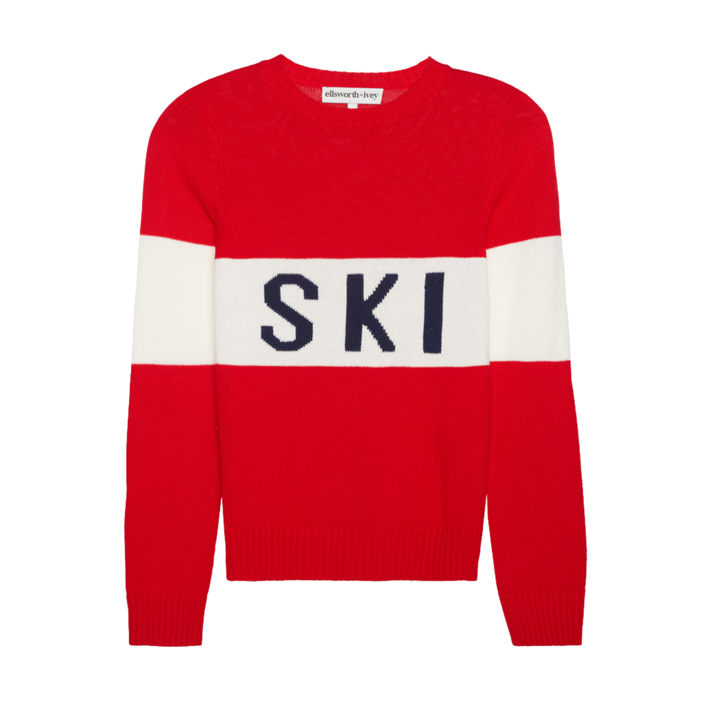 Block Ski Crewneck Sweater in Red