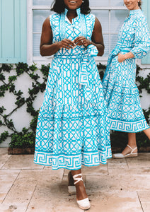 Flounce Dress in Ciel Blue Bamboo