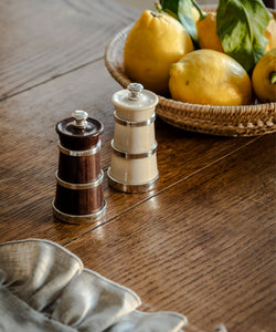 Silver Ivorine Salt & Rosewood Pepper Mill Set