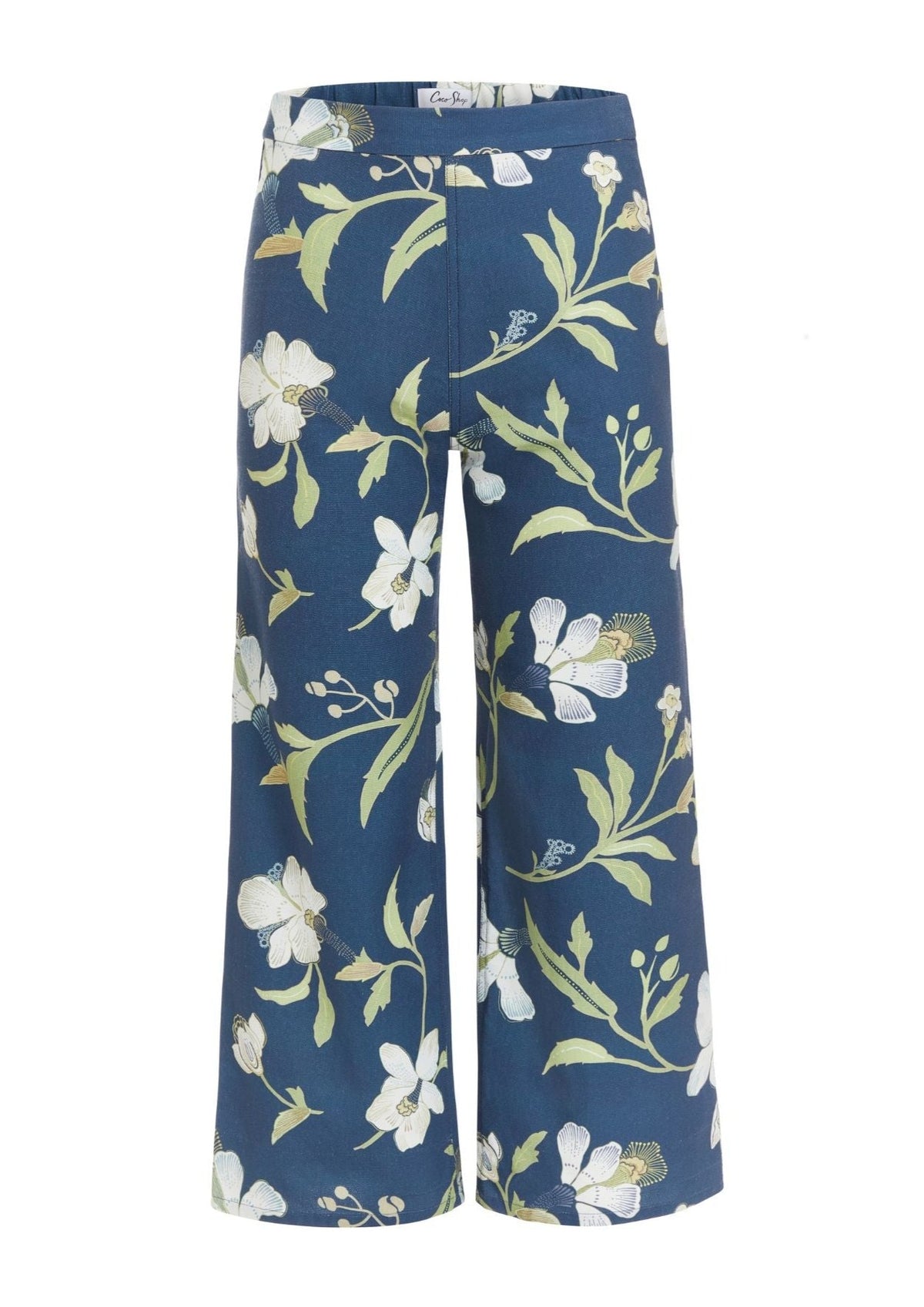 High-Waisted, Wide-Leg Pants in Navy Hibiscus