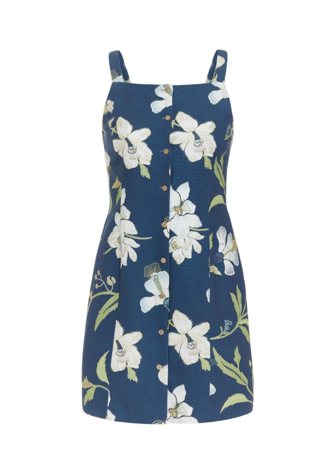 High-Neck Mini Dress in Navy Hibiscus | Over The Moon