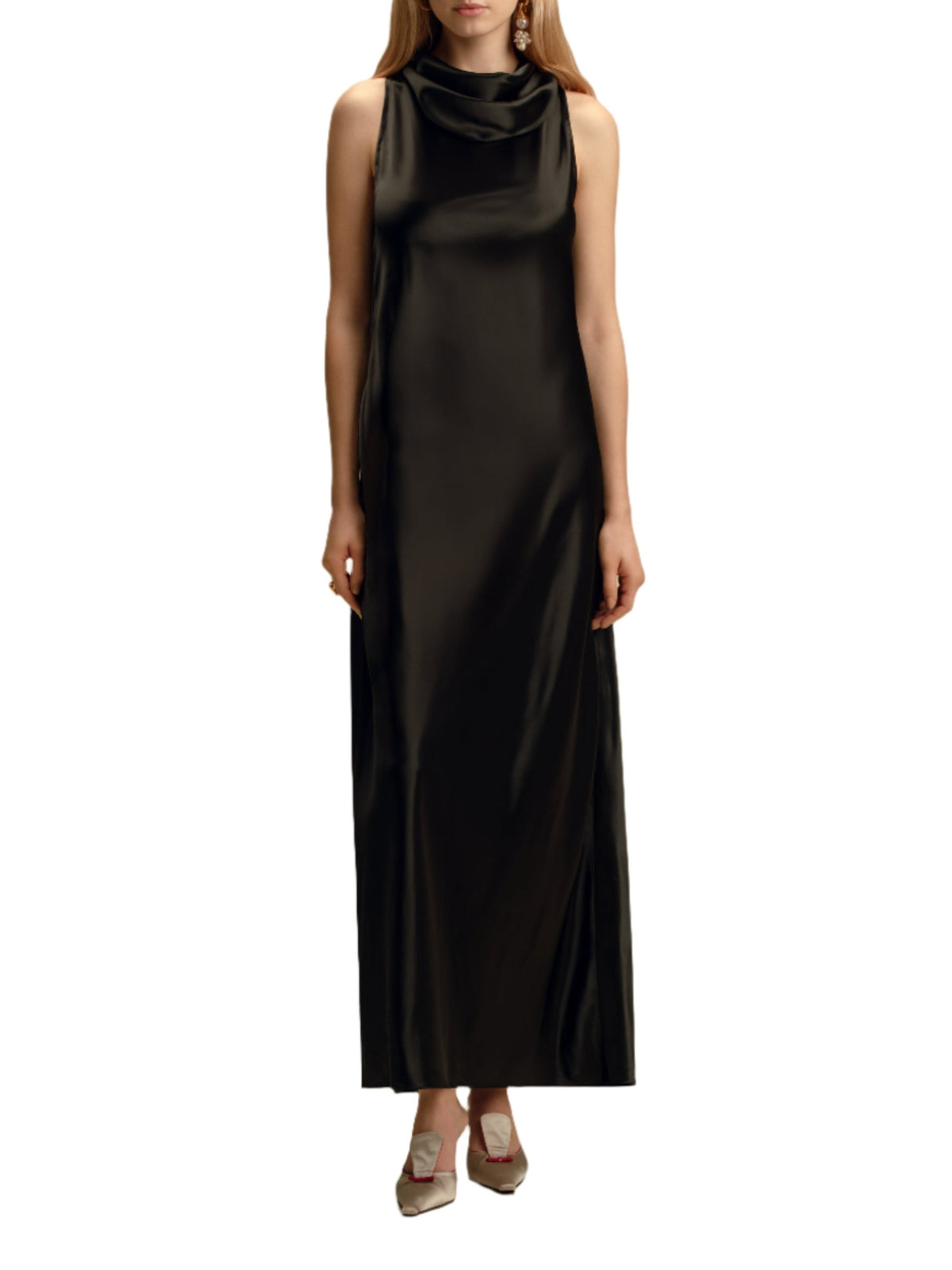 Bias Slipdress with Cowl Neckline in Black