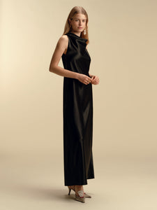 Bias Slipdress with Cowl Neckline in Black