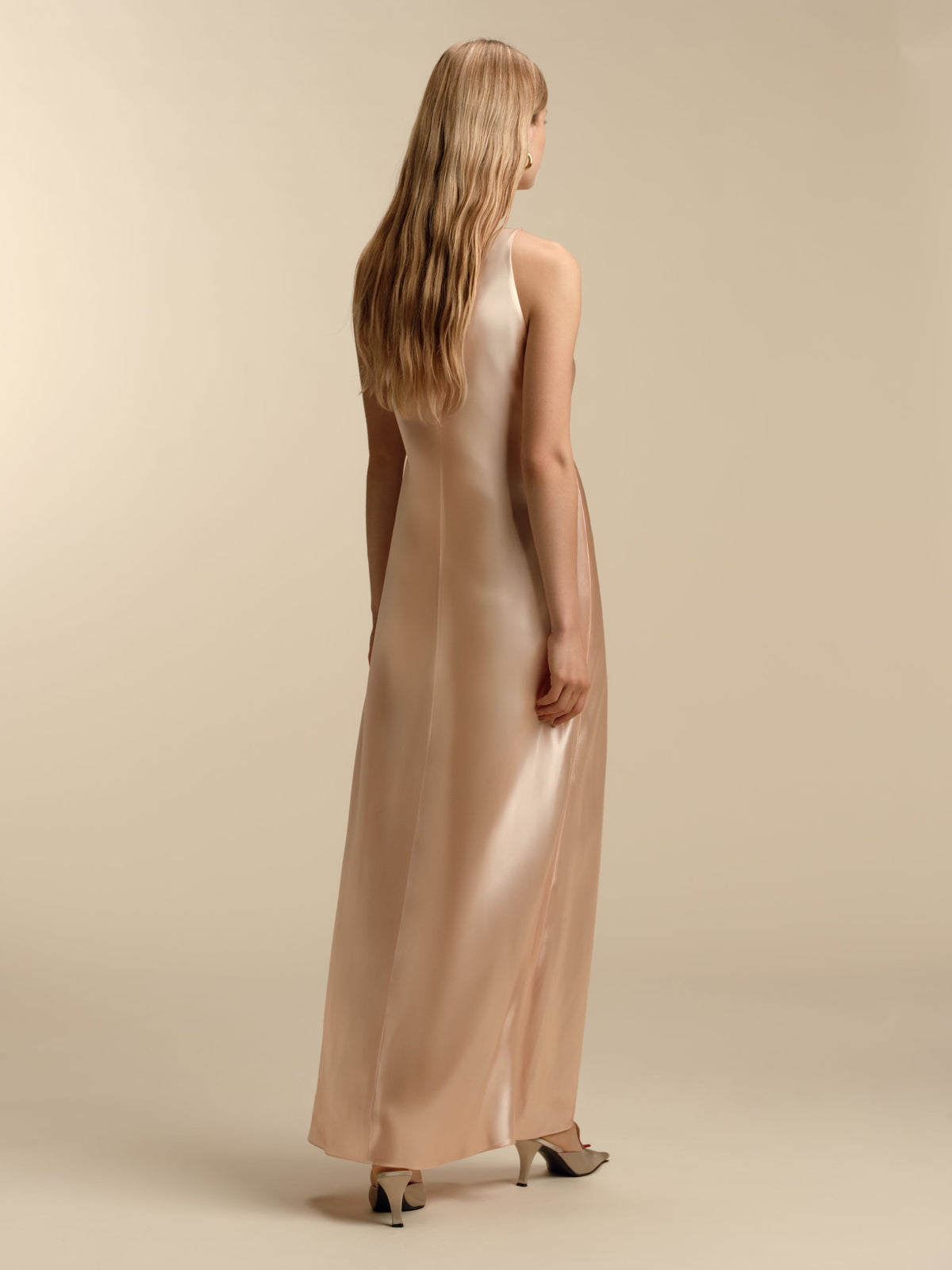 Bias Slipdress with Cowl Neckline in Pale Peach