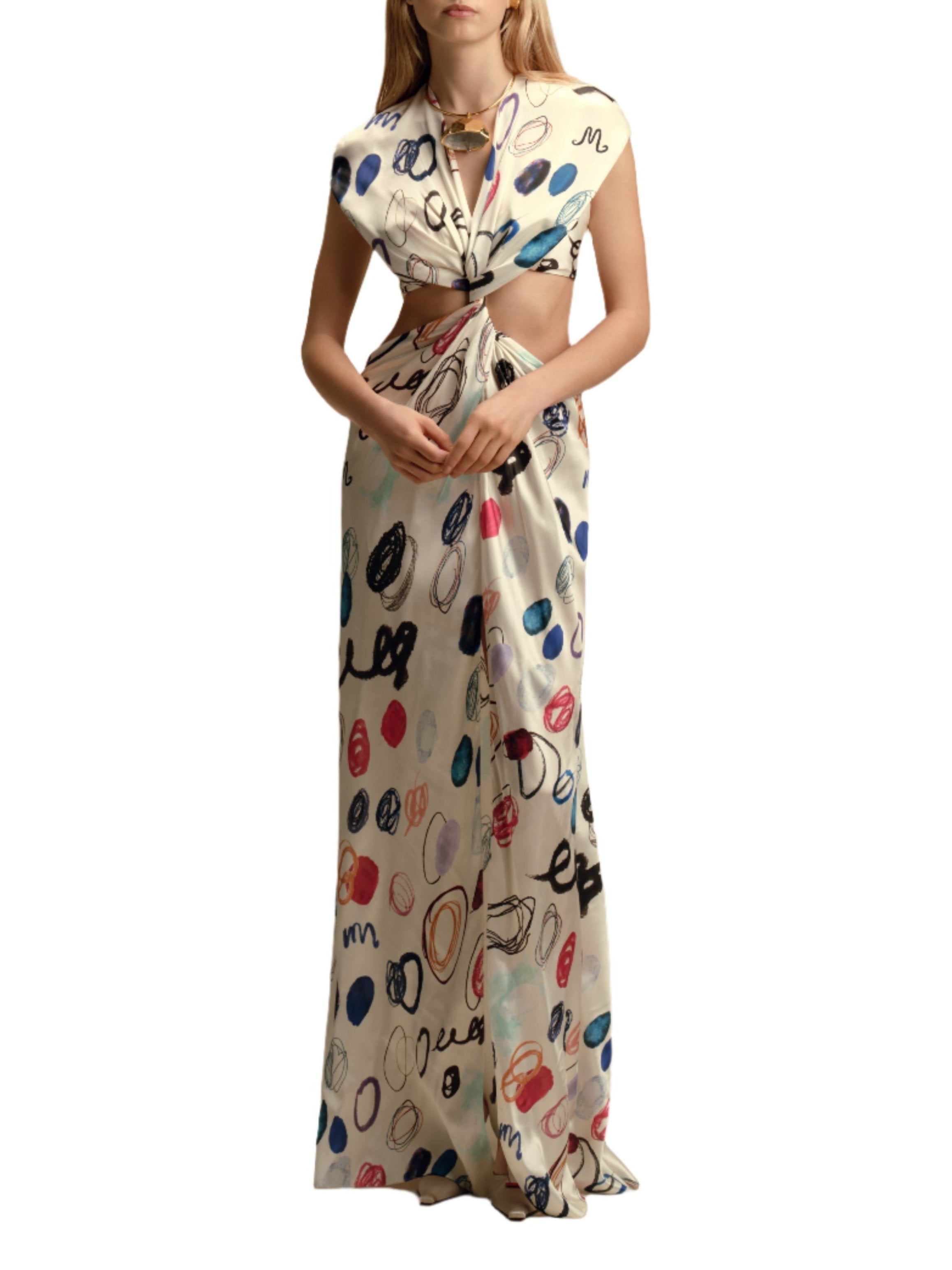 Off-Shoulder Twist Dress in Dot Print