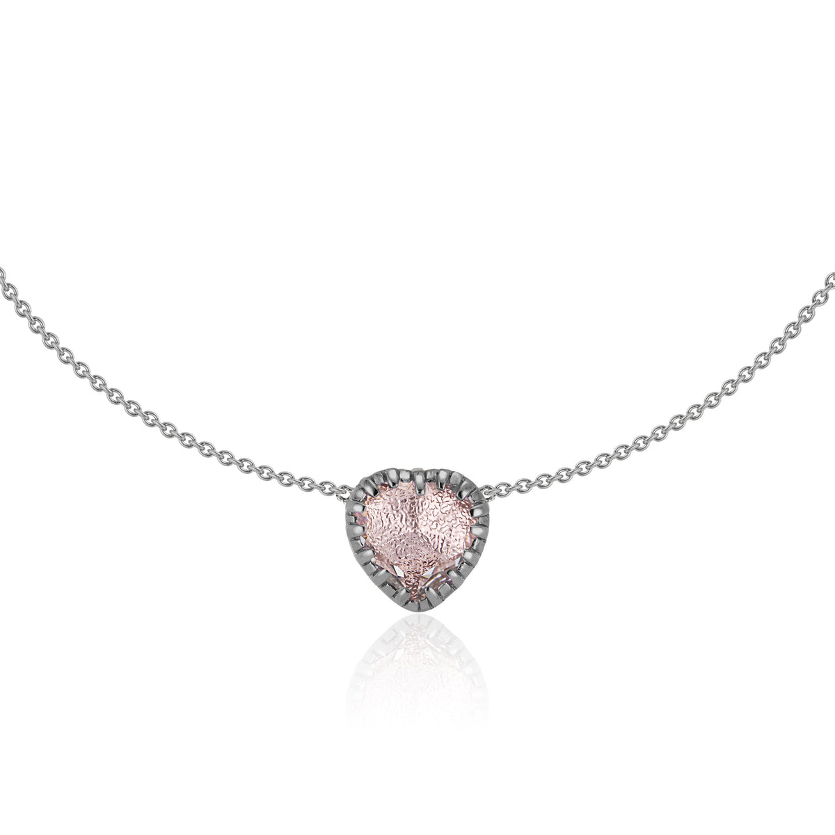 Front view of Valentina I Love NY Button Necklace showcasing heart-shaped white quartz pendant on white background