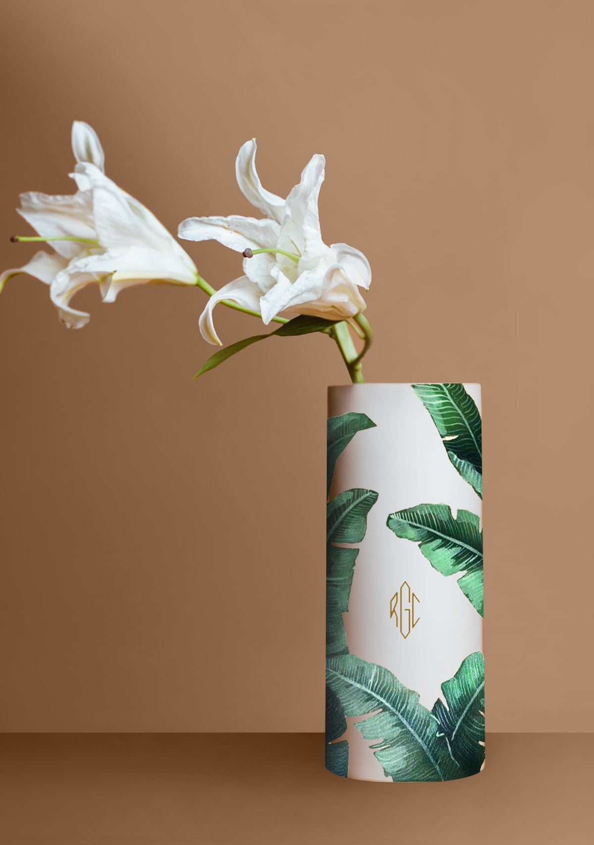 Green Leaves Beige Vase