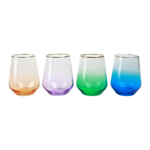 Rainbow Stemless Wine Glasses, Set of 4