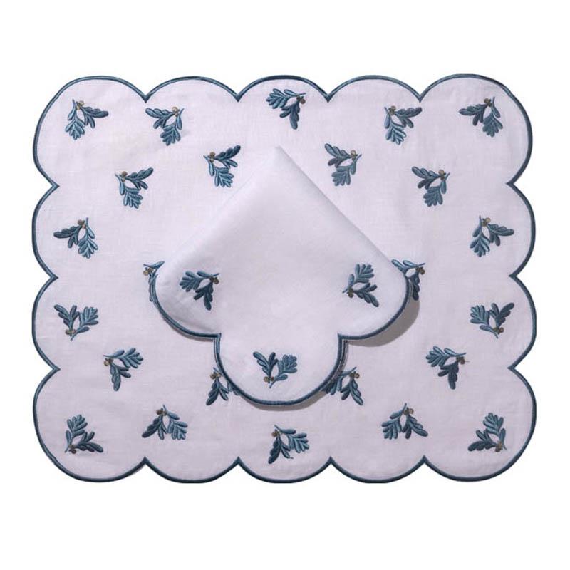 Made-to-Order Violette Linen Placemat and Napkin, Set of 12 in Blue
