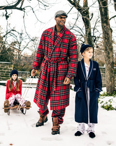 Children’s Navy Flannel Robe with White Piping