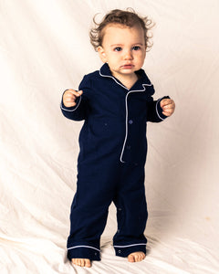 Navy Romper with White Piping