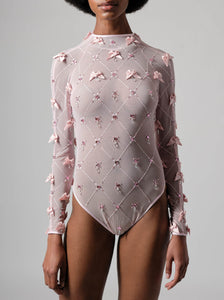 Pink Bow Embroidered Leotard