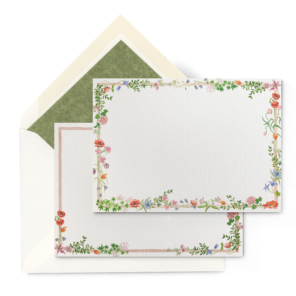 Enchanted Garden Stationery Cards, Personalized Set of 50