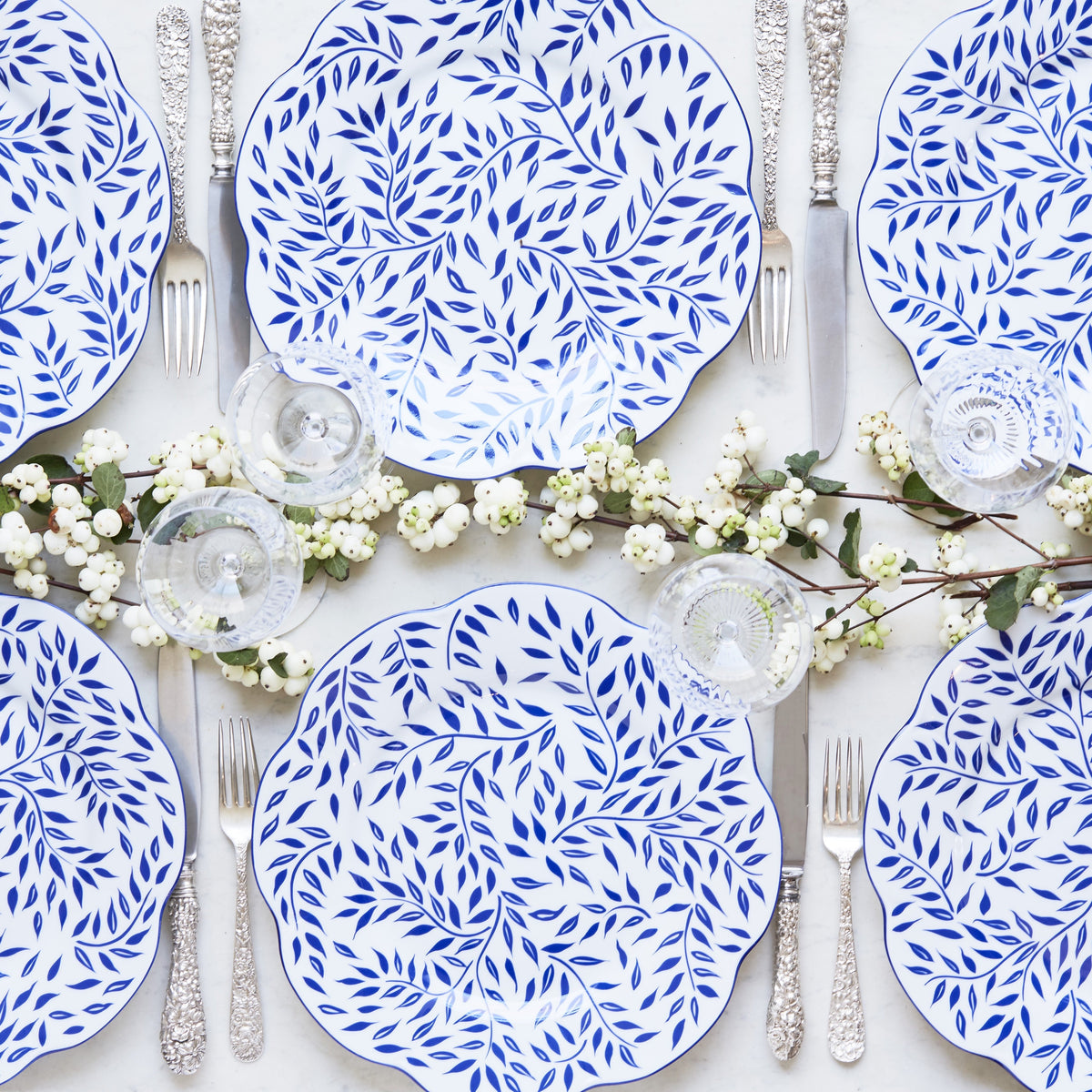 Spring Leaves in Blue Dinner Plate