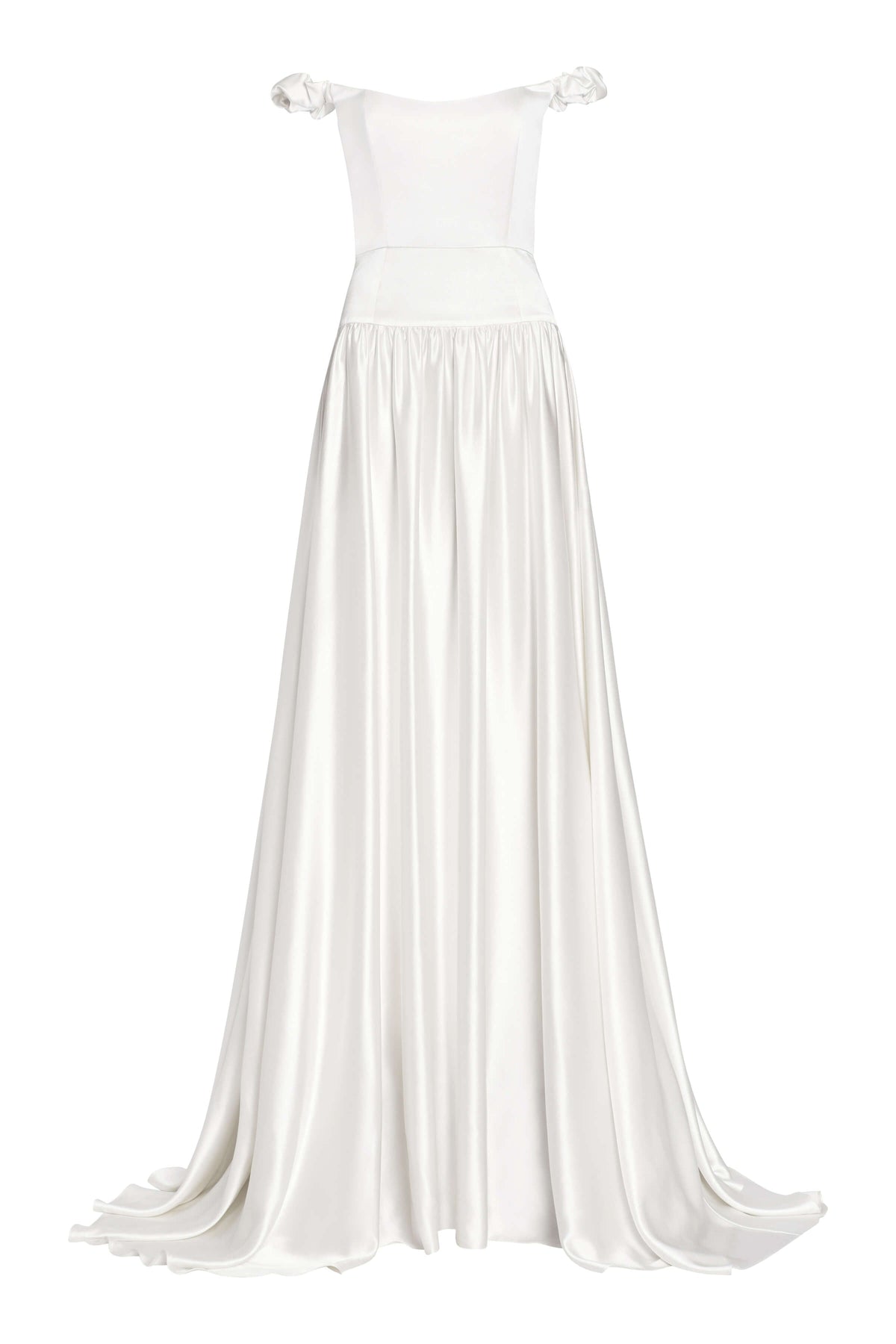 Wren White Satin Off-The-Shoulder Gown