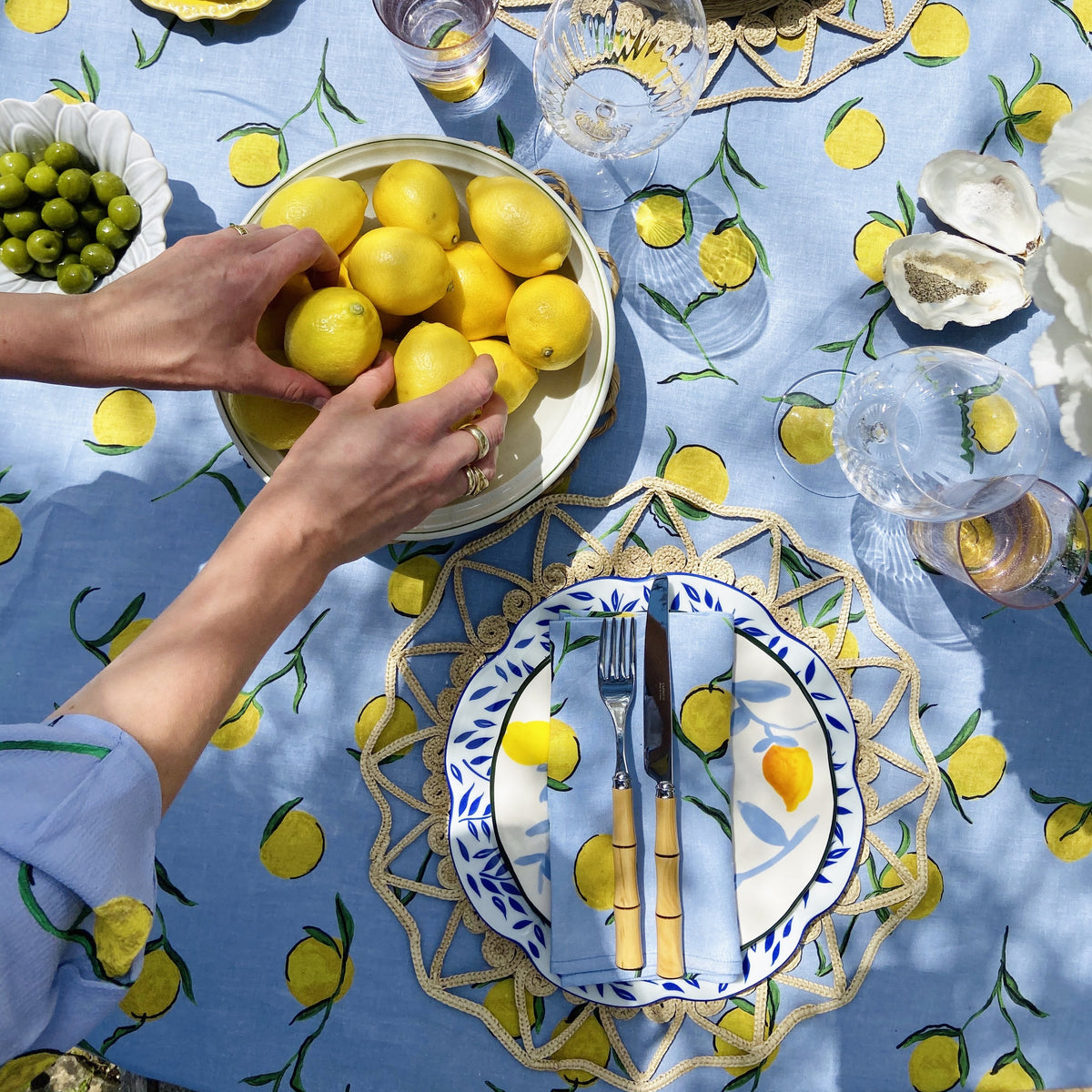 Spring Leaves in Blue Dinner Plate