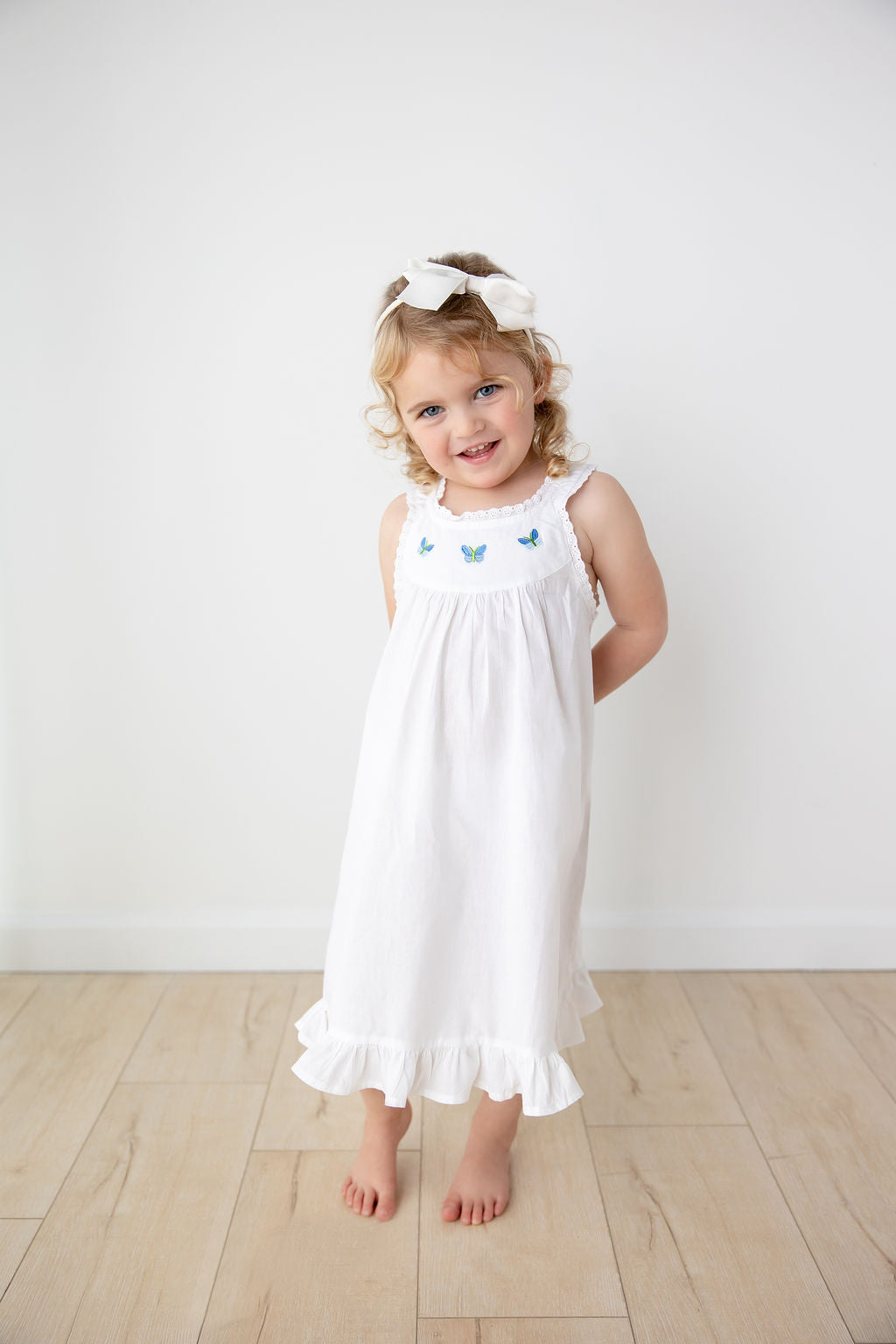 white dress blue butterflies Yellow, Blue and White Butterflies A-line Bridal Dress