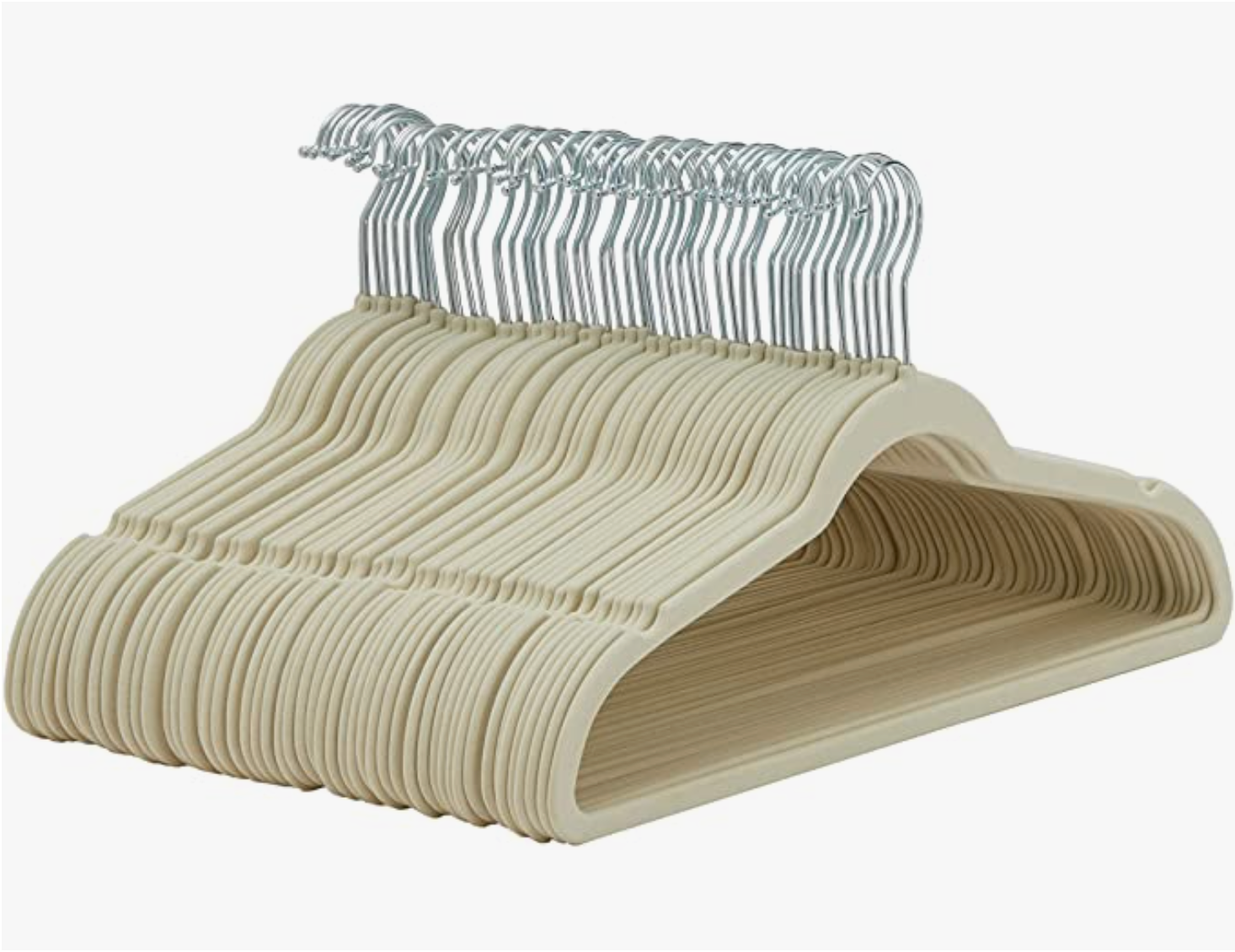 Amazon Basics Non-Slip Clothes Hangers, Ivory/Silver - Pack of 50