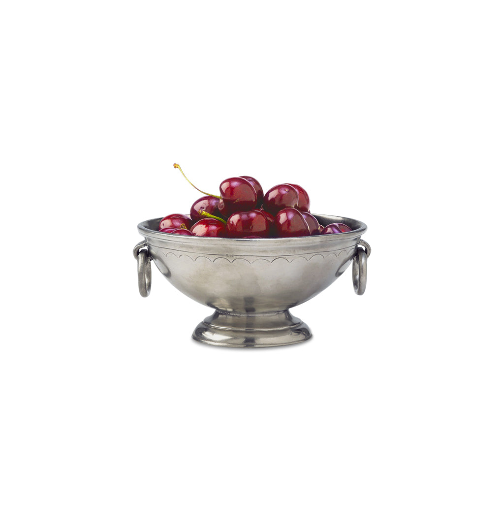Front view of Small Footed Bowl with Rings showcasing footed base and side rings on white background
