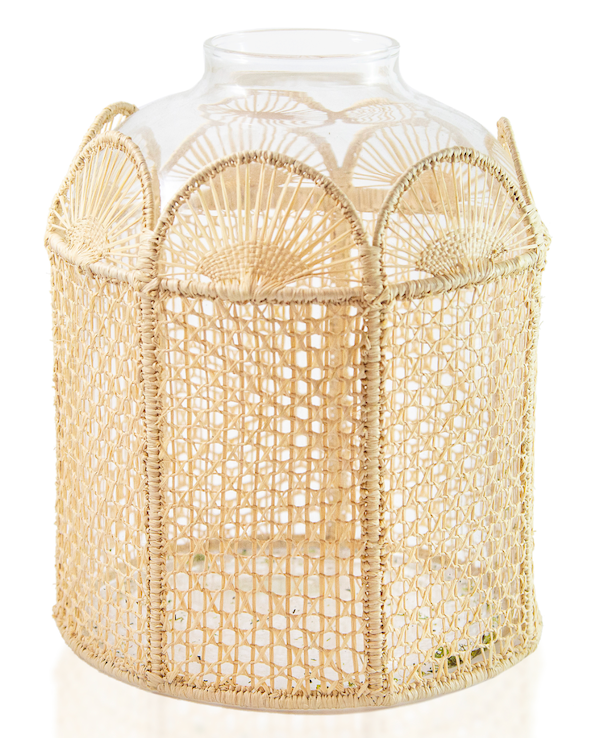Raffia-Lined Glass Vase