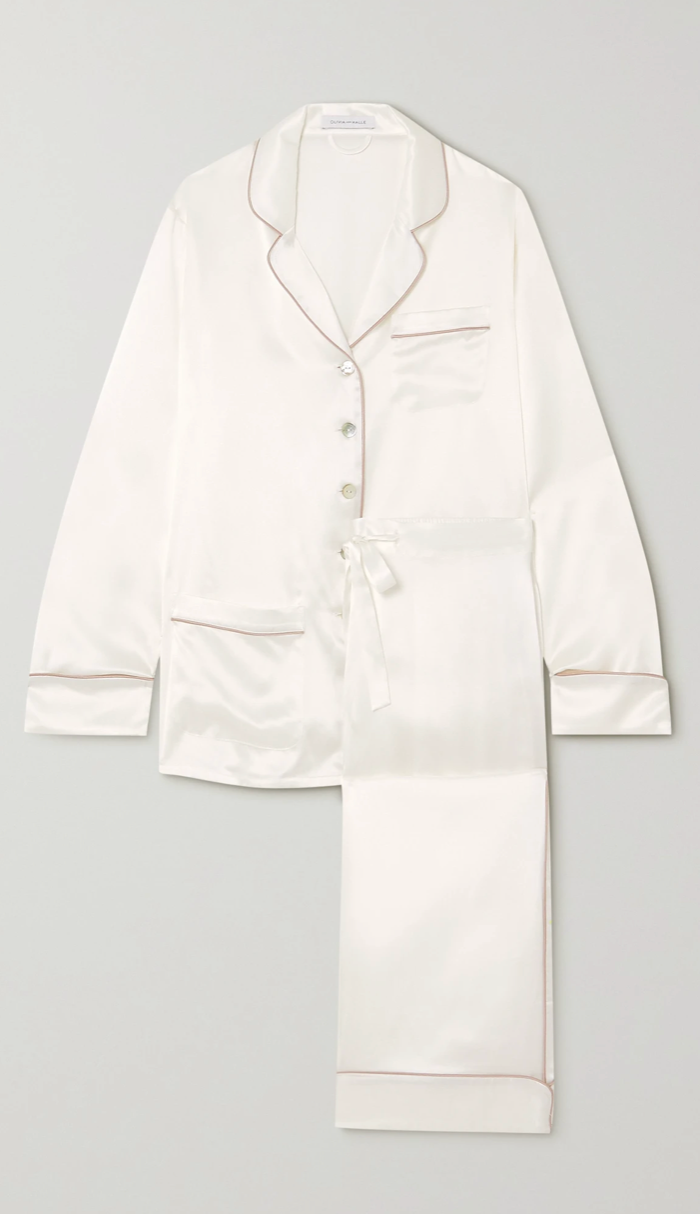 Coco Silk-Satin Pajama Set (Ivory / Size Small)