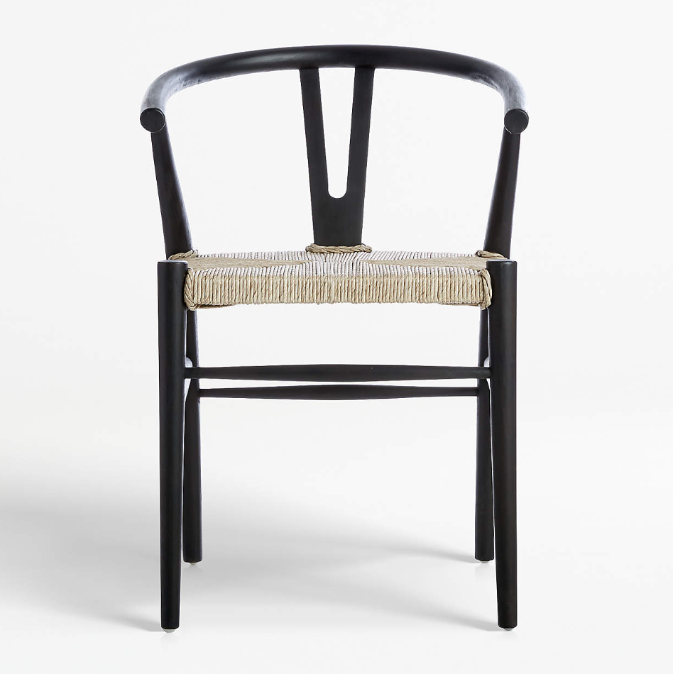 Crescent Black Wood Wishbone Dining Chair in Black