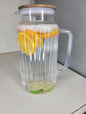 86oz Ribbed Clear Plastic Beverage Pitcher with Wood Lid - Hearth & Hand™ with Magnolia