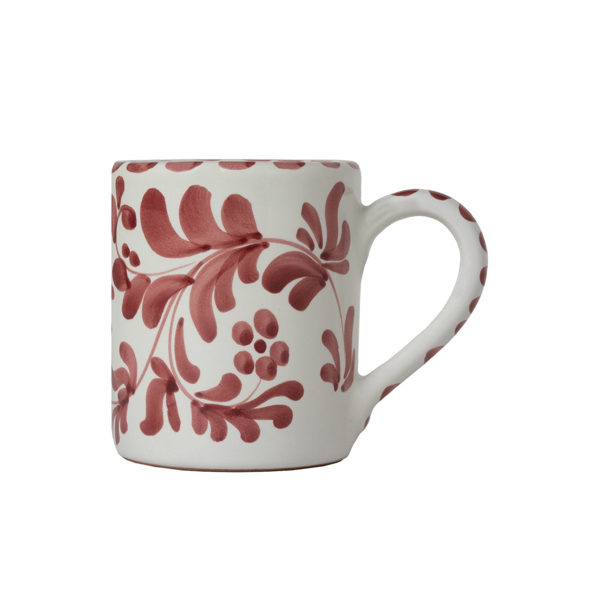 Front view of Americano Mug in Vinto Tinto showcasing swirling leafy impressions with a white background