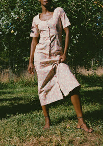 Mod Midi Dress in Coral Bougainvillea