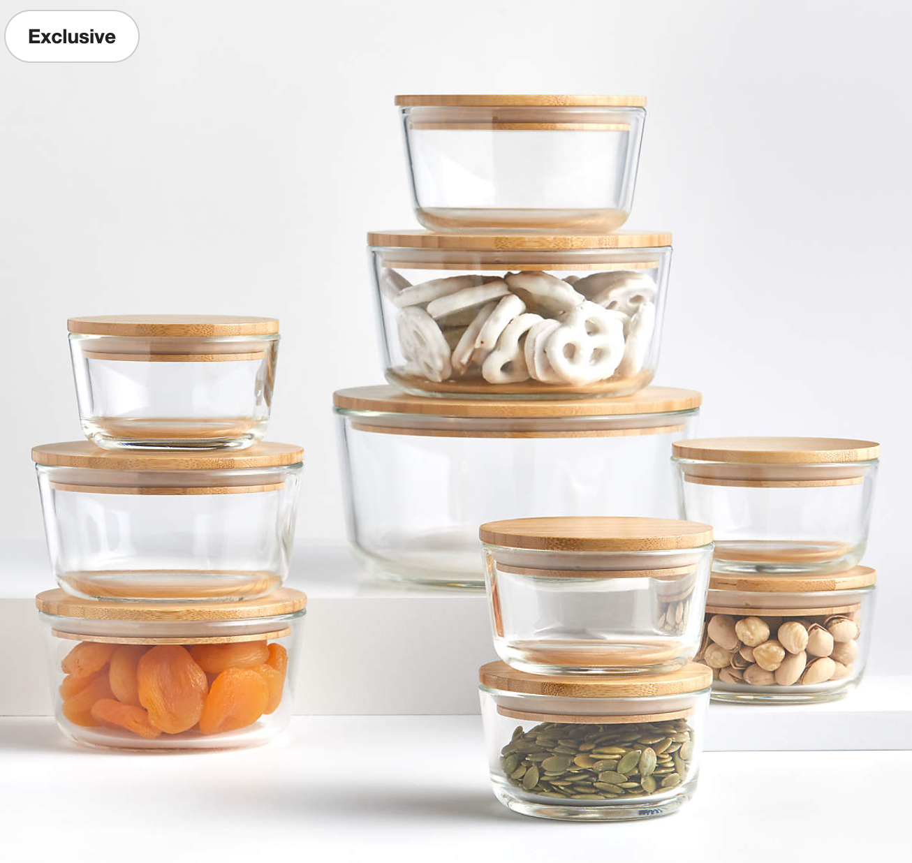 20-Piece Round Glass Containers with Bamboo Lids Set