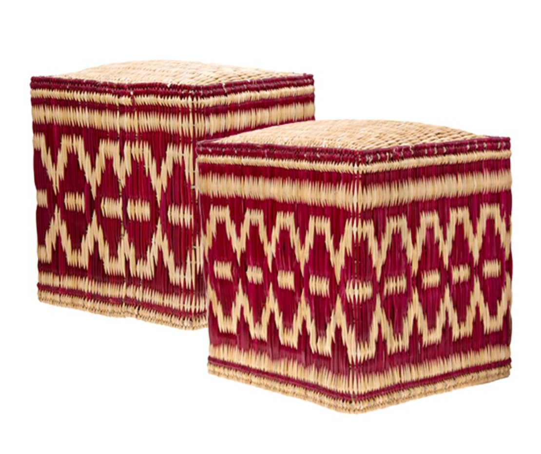 Burgundy Wicker Stools