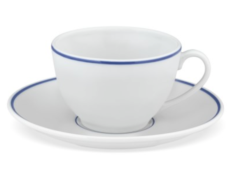 Apilco Tradition Blue-Banded Porcelain Cups & Saucers - Set of 4