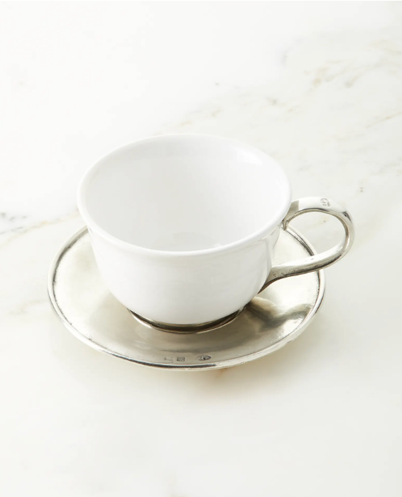 Ceramic & Pewter Tea Cup with Saucer