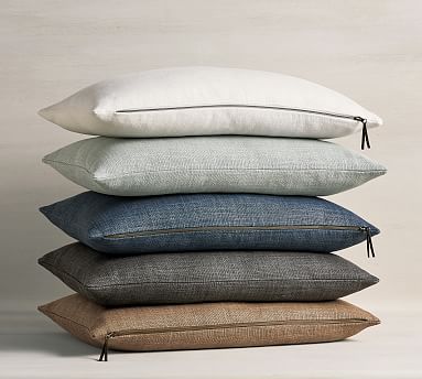 Belgian Linen Lumbar Throw Pillow - Salt with Down Feather Insert