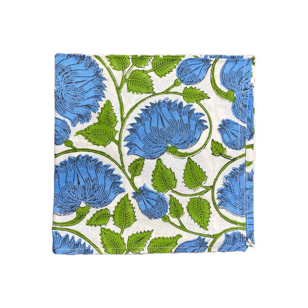 Block Print Blue and Green Cloth Napkin