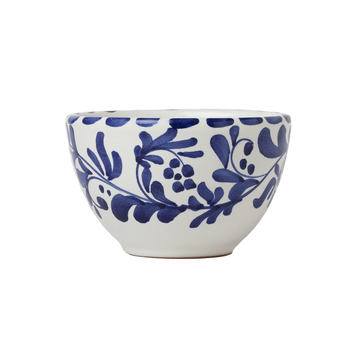 Front view of Cereal and Dessert Bowl in Azul Classico showcasing blue leafy impressions on white ceramic with a plain white background