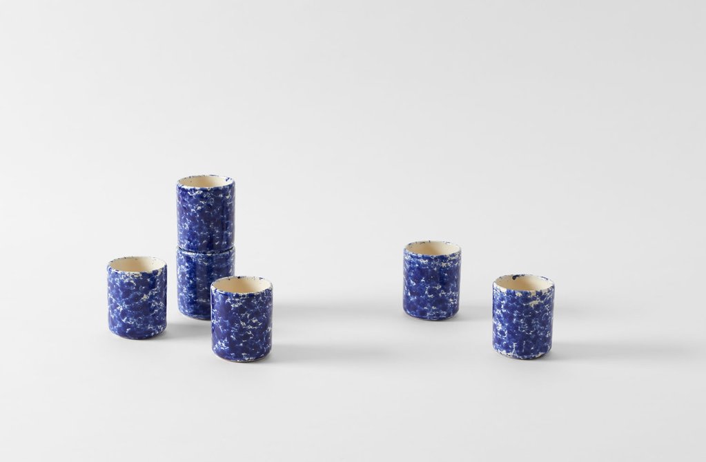 Blue on Cream Splatterware Cup
