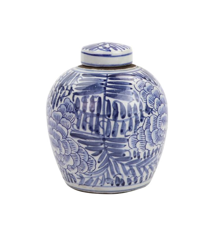 Blue and White Tiny Lid Mini Jar Blue Blooming Flower
