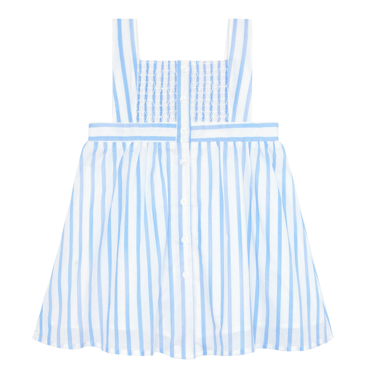 Girls Bahamian Blue Stripe Smocked Bib Dress