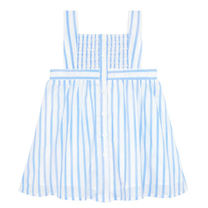 Girls Bahamian Blue Stripe Smocked Bib Dress