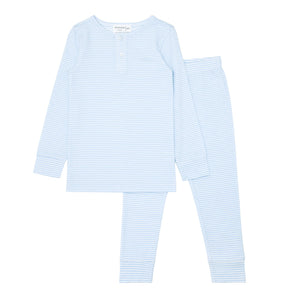 Unisex Powder Blue Stripe Pima Pajamas Set