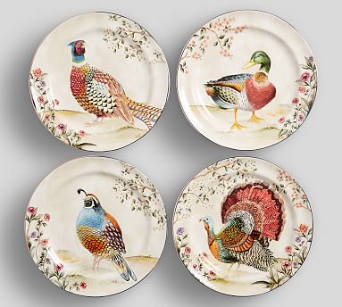 Botanical Harvest Bird Stoneware Dinner Plates - Set of 4
