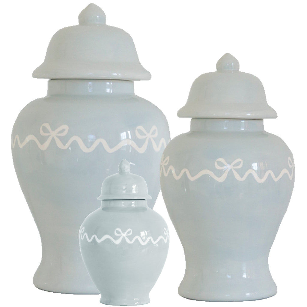 "Ribbons and Bows" Ginger Jars in Hydrangea Light Blue for Lo Home x Veronika's Blushing