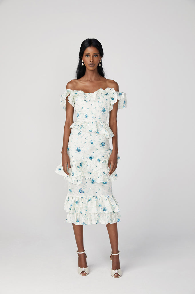 brock collection on over the moon daria cocktail dress in white floral taffeta
