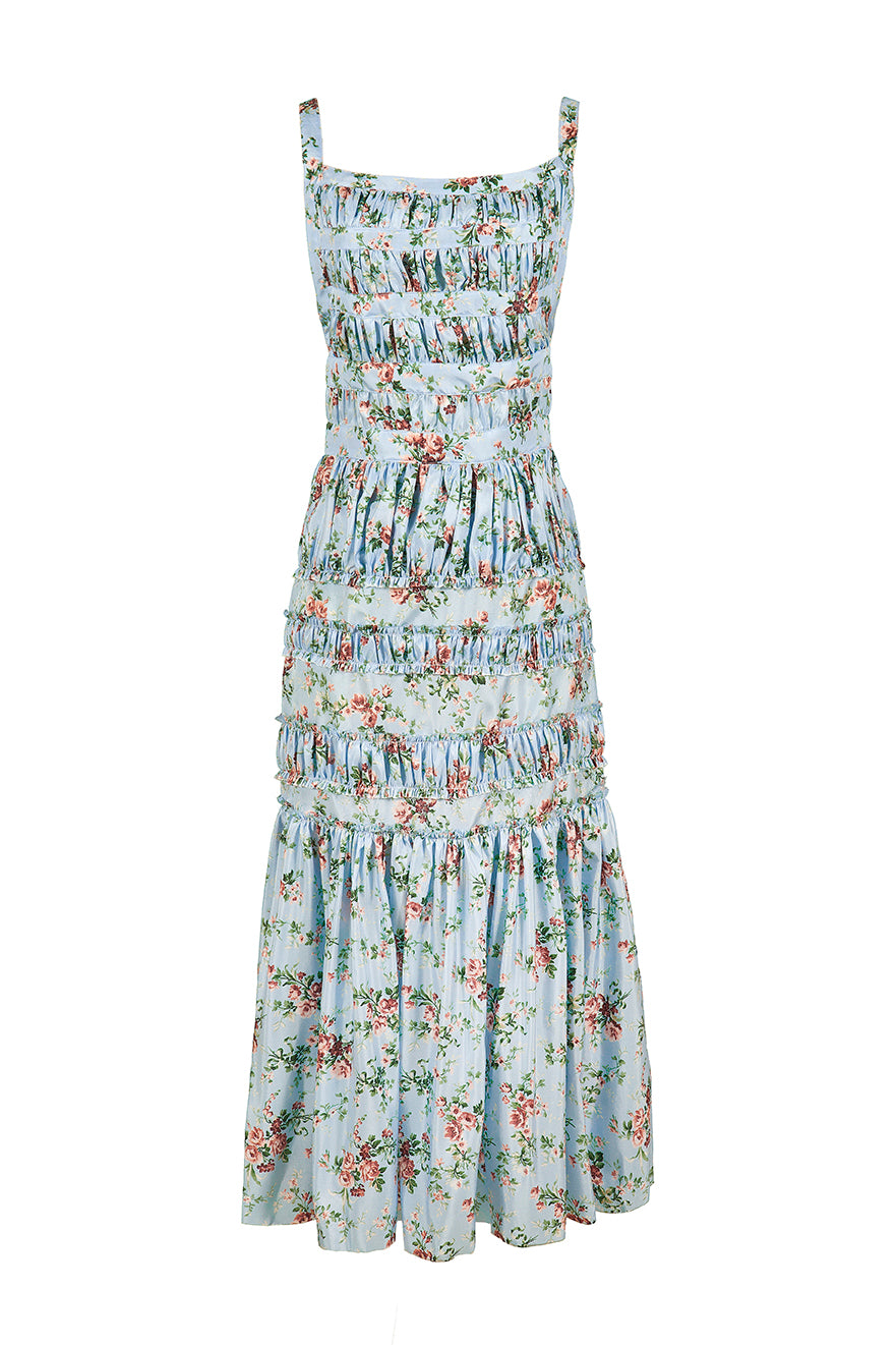 Brock Collection Devon Shirred Dress in Light Blue Taffeta | Over The Moon