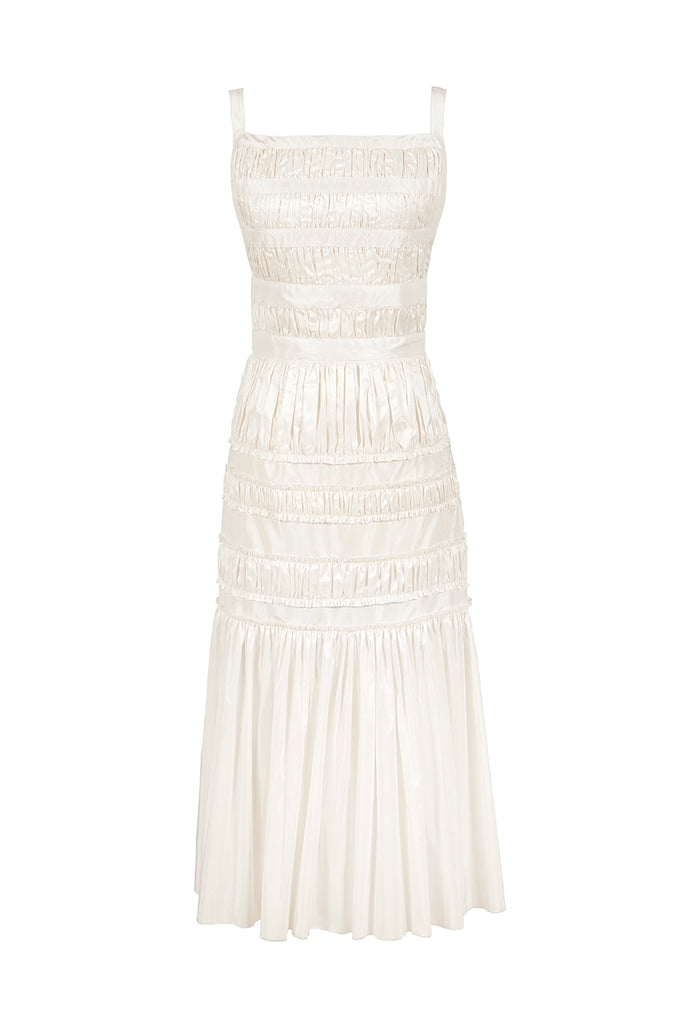 Brock Collection Devon Shirred Dress in White Taffeta | Over The Moon
