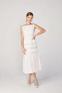 brock collection on over the moon devon shirred dress in white taffeta