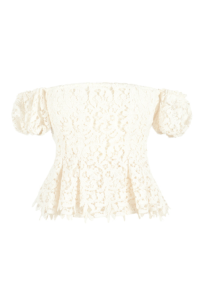 Brock Collection Emilie Off-The-Shoulder Top in Guipure Ivory Lace ...